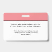 児童ID身分証明書の学生学校 バッジ (裏面)