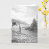 入り江の男の子のはえの魚釣り カード (黄色い花)