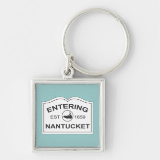 入るNantucketの記念品の印の白及びティール(緑がかった色) キーホルダー