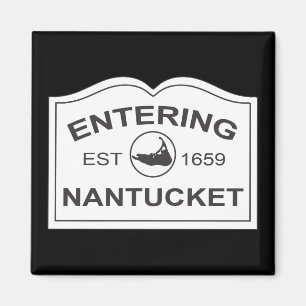 入るNantucket米国東部標準時刻。 1659黒及び白に署名して下さい マグネット