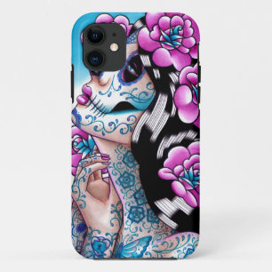 入れ墨された砂糖のスカルの女の子沈黙の時間 iPhone 11 ケース