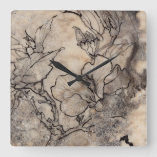 入れ墨された花柄I スクエア壁時計