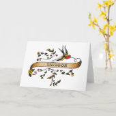 入れ墨でツバメとスクロール カード (黄色い花)