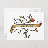 入れ墨でツバメとスクロール ポストカード (正面/裏面)