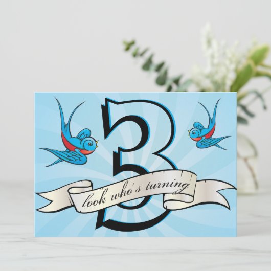 入れ墨のつばめの鳥はibirthayパーティの招待状をからかいます 招待状 (スタンド正面)