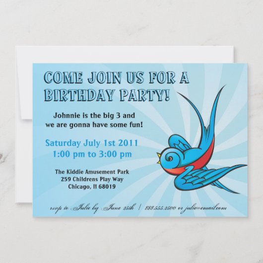 入れ墨のつばめの鳥はibirthayパーティの招待状をからかいます 招待状 (裏面)