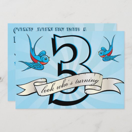 入れ墨のつばめの鳥はibirthayパーティの招待状をからかいます 招待状 (正面/裏面)