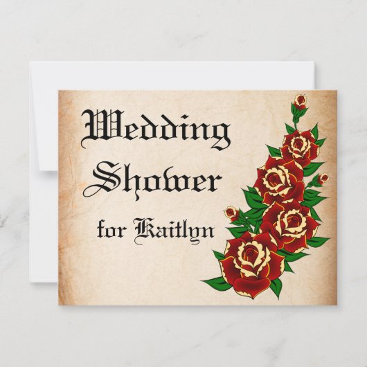 入れ墨のばら色のブライダルシャワー 招待状 (正面)