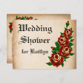 入れ墨のばら色のブライダルシャワー 招待状 (正面/裏面)