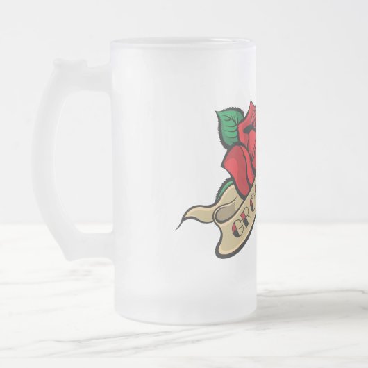 入れ墨のばら色の花婿の付添人の結婚式の引き出物のビールのジョッキ フロストグラスビールジョッキ (左)