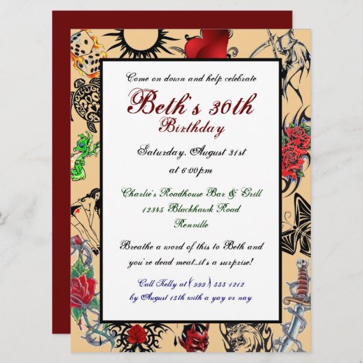 入れ墨のカスタムのバースデーパーティ招待状 招待状 (正面/裏面)