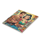 入れ墨のカップルヴィンテージ漫画 タイル (側面)