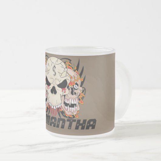 入れ墨のスカル8の曇らされたガラスのコーヒー・マグのコップ フロストグラスマグカップ (正面右)