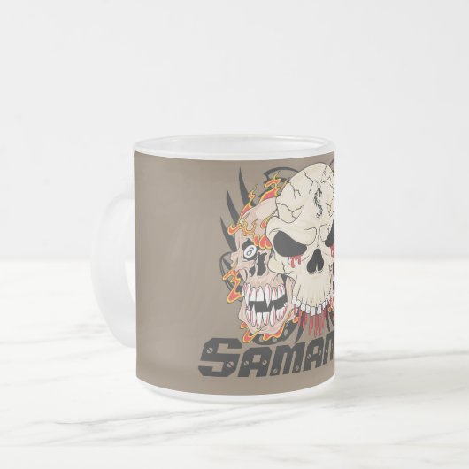 入れ墨のスカル8の曇らされたガラスのコーヒー・マグのコップ フロストグラスマグカップ (正面左)