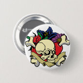 入れ墨のハートのスカル 缶バッジ (正面&裏面)