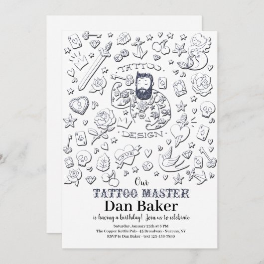 入れ墨のマスターの誕生日の招待状 招待状 (正面/裏面)