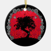 入れ墨の愛つばめのばら色の盆栽の木 セラミックオーナメント (正面)