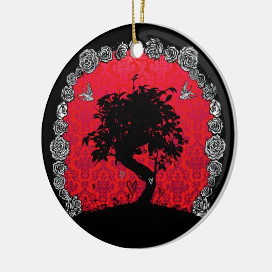 入れ墨の愛つばめのばら色の盆栽の木 セラミックオーナメント (左)