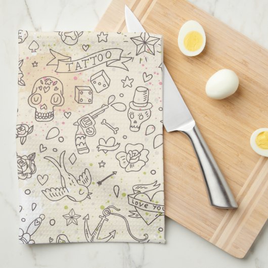 入れ墨の概念パターン キッチンタオル (四つ折り)