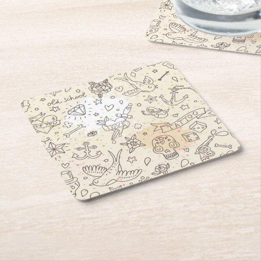 入れ墨の概念パターン スクエアペーパーコースター (アングル)