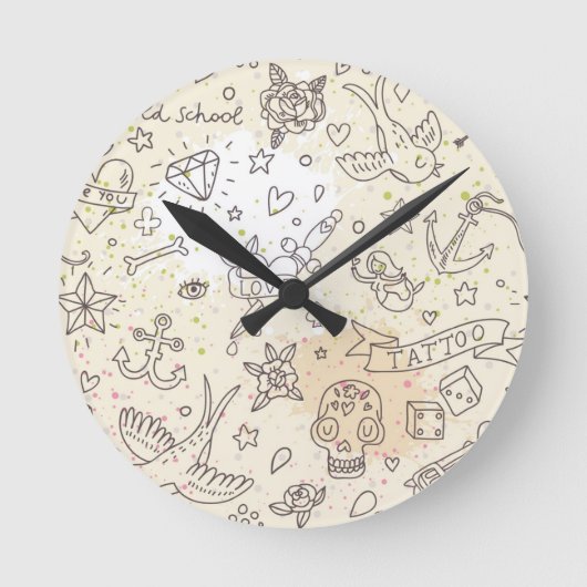入れ墨の概念パターン ラウンド壁時計 (正面)