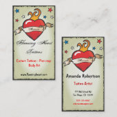 入れ墨の燃えるようなハートの名刺 名刺 (正面/裏面)