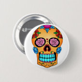 入れ墨の砂糖のスカル-死者の日、メキシコ 缶バッジ (正面&裏面)