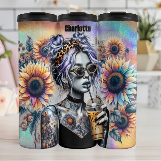 入れ墨ひまわりヒョウクールコーヒー タンブラー