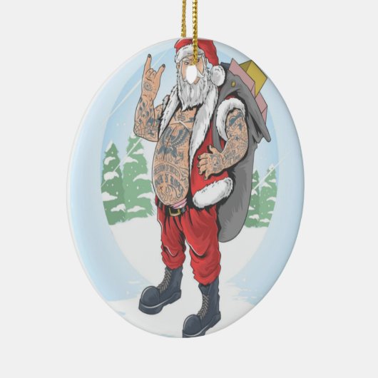 入れ墨をしたサン運タクロースA抱き枕 セラミックオーナメント (右)