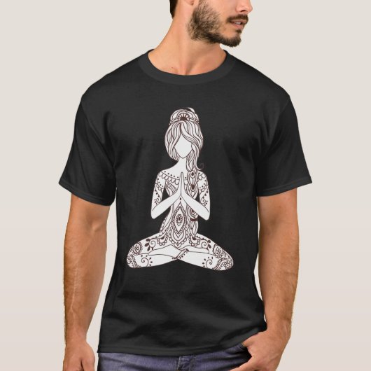 入れ墨ガールヨガ愛好家瞑想愛好家ロータス Tシャツ (正面)