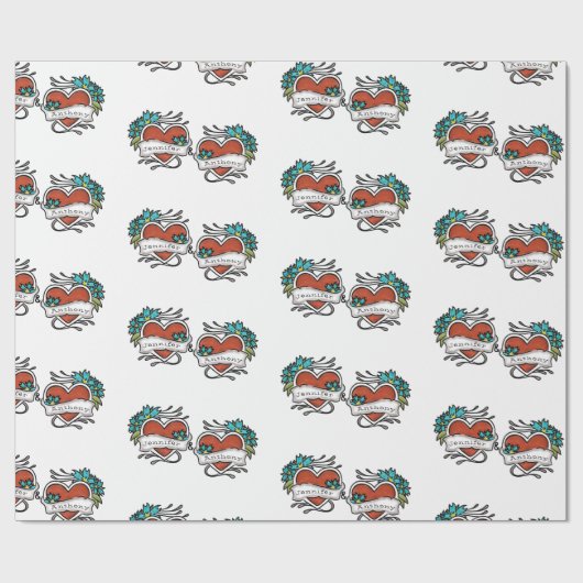 入れ墨ハート、入れ墨グラフィックパーソナライズされた ラッピングペーパー (フラット)