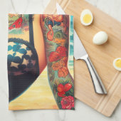 入れ墨ビーチピンアップ キッチンタオル (四つ折り)