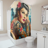 入れ墨ヴィンテージのピンアップ シャワーカーテン (インサイチュ)