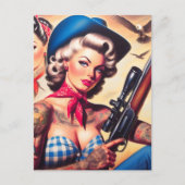 入れ墨女性のカーボーイピンアップ ポストカード (正面)