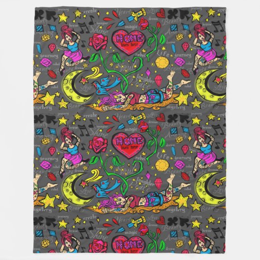 入れ墨愛ピンナップの芸術 フリースブランケット (正面)