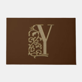 入力エレガントモノグラムYイニシャルオンブラウン ドアマット