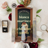 入力エレガント名完全な写真日付を保存 箔招待状