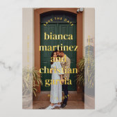 入力エレガント名完全な写真日付を保存 箔招待状 (正面)