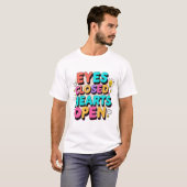 入力鮮やかデザイン：目を閉じ、ハートを操作 Tシャツ (正面フル)