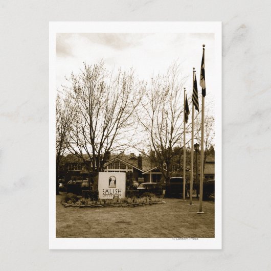 入口の看板とロッジの景色 ポストカード (正面)