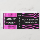 入場チケット 誕生日パーティー ゼブラ ピンク 黒 招待状 (正面)