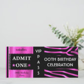 入場料チケット誕生日パーティゼブラピンクブラック 招待状 (スタンド正面)