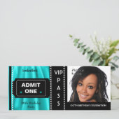 入場料チケット誕生日パーティフォトティール(緑がかった色)ブラック 招待状 (スタンド正面)