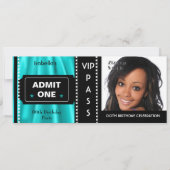 入場料チケット誕生日パーティフォトティール(緑がかった色)ブラック 招待状 (正面)