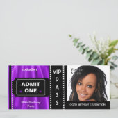 入場料チケット誕生日パーティー写真パープルブラック 招待状 (スタンド正面)