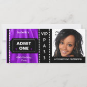 入場料チケット誕生日パーティー写真パープルブラック 招待状 (正面)