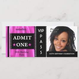 入場料チケット誕生日パーティー写真ピンクブラック 招待状