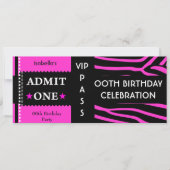 入場誕生日パーティーゼブラホットピンクブラック 招待状 (正面)