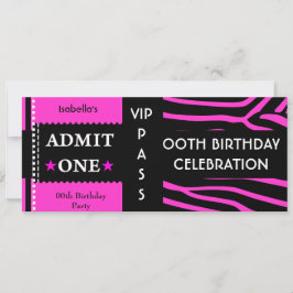 入場 バースデーパーティー ゼブラ ホットピンク ブラック 招待状