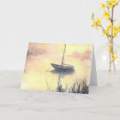 入江のヨットのブランクの挨拶状 カード (黄色い花)